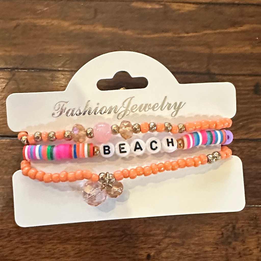 Fashion Jewelry Beach Bracelet Set - Pink And Orange
